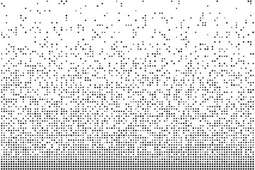 Abstract simple black halftone texture consists of dispersed square dots on a white background. Geometric pixel vector shape elements pattern for presentation design or banner