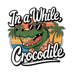 A fun and vibrant tshirt design featuring a cartoon crocodile