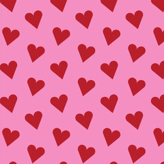 Red love heart seamless pattern illustration. Romantic minimalistic print with hand drawn doodle hearts for valentines day decoration. Vector texture