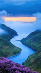 Dramatic clouds over coastal cliffs at dusk landscape wide shot nature scenic view