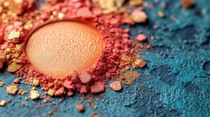 Vibrant Orange and Red Cosmetic Powder on Textured Teal Surface