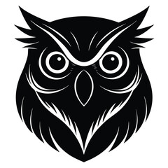 Owl Head Silhouette Vector Art Illustration and Owl Black Color Design
