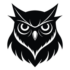 Owl Head Silhouette Vector Art Illustration and Owl Black Color Design