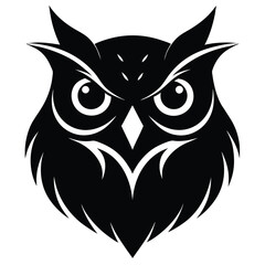 Owl Head Silhouette Vector Art Illustration and Owl Black Color Design