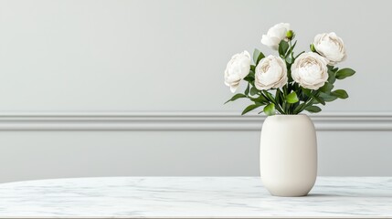 Fototapeta premium A simple vase holds elegant white flowers, enhancing a minimalist decor with soft colors and a serene ambiance.