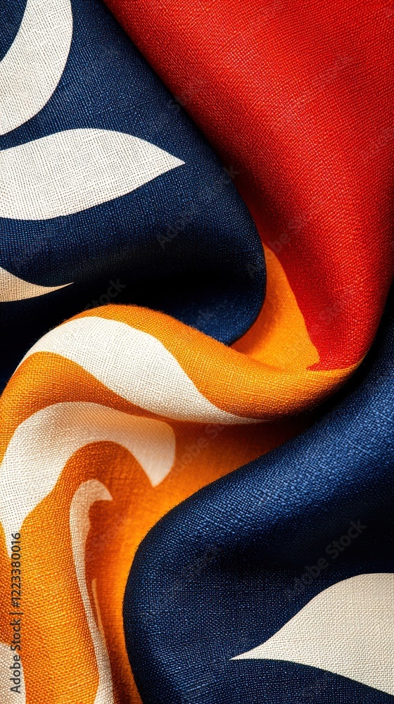 Poster colorful patterns textile display bright daylight overhead shot emphasizing vibrancy and creativity