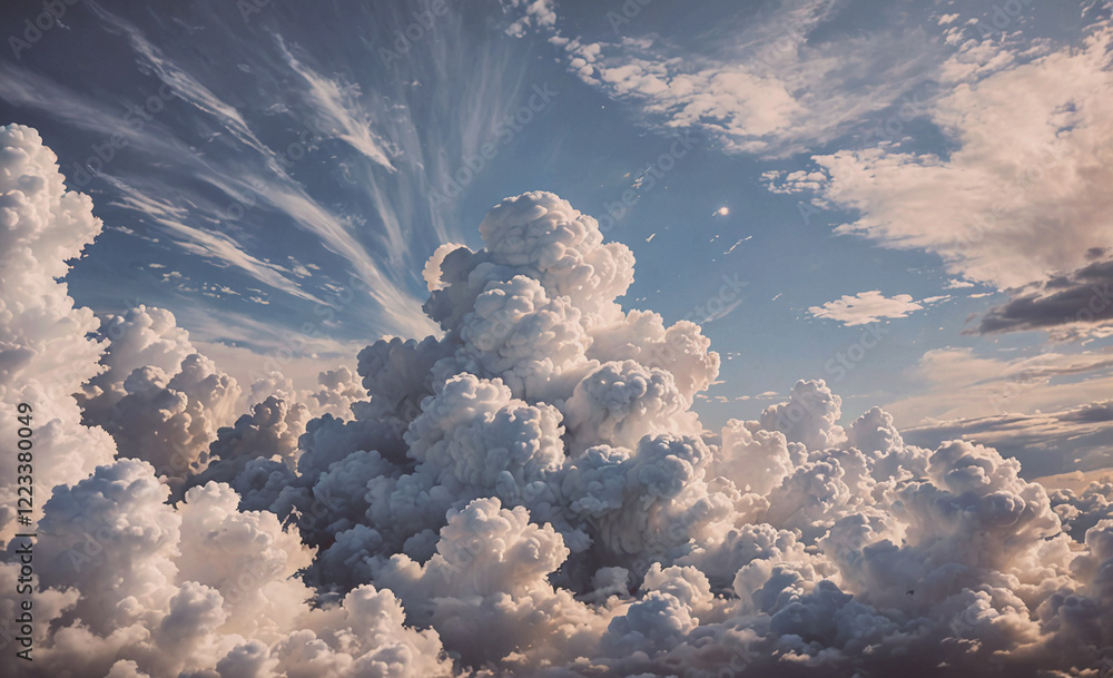 Aufkleber the sky is filled with fluffy white clouds, creating a serene and peaceful atmosphere. the clouds ar