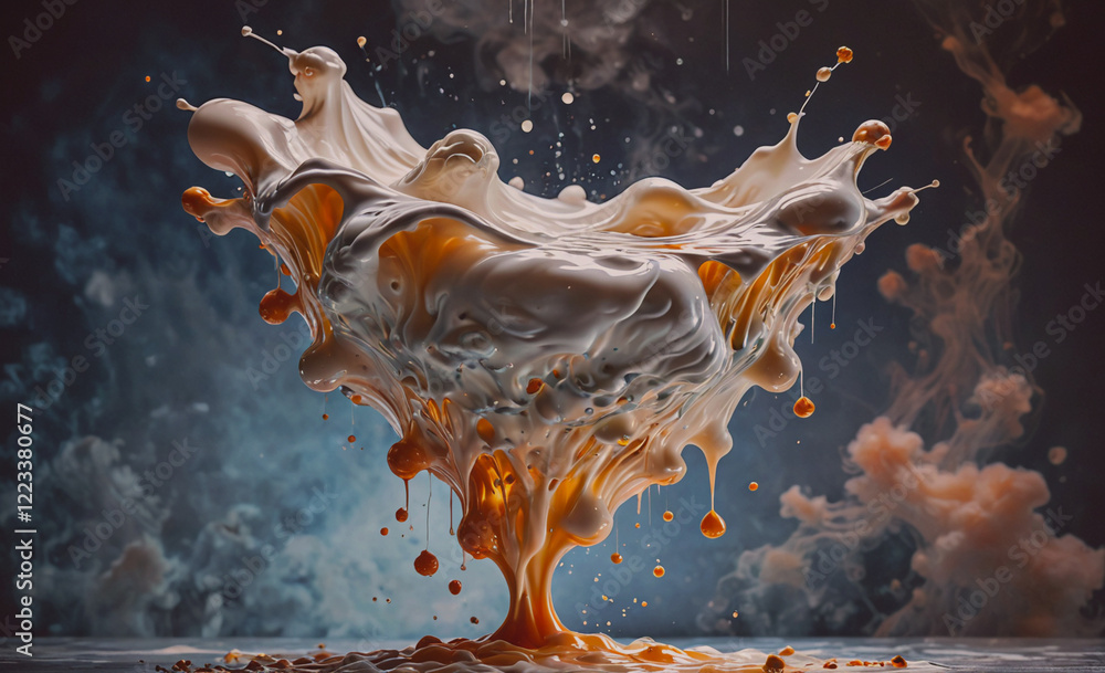 Poster a large splash of paint is splattered on a wall, creating a chaotic and abstract scene. the colors a