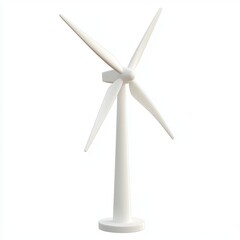 3D icon cartoon of a wind turbine with spinning blades, representing green energy, isolated on a white background 