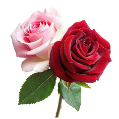 Naklejka premium Red and pink roses with green leaves isolated on a pure Transparent background, red and pink rose with leaf isolated on PNG background