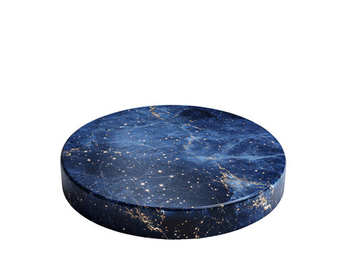 A round, dark blue platform with gold and white star-like patterns, suitable for product display, is isolated on a transparent background.
