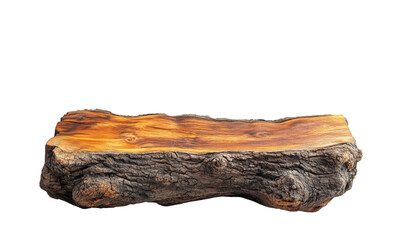 A rough-hewn, wooden log section, suitable for product display, is isolated on a transparent background.