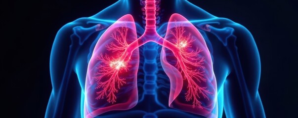 Close-up view of a lung's radiographic detail, alveoli, alveolar