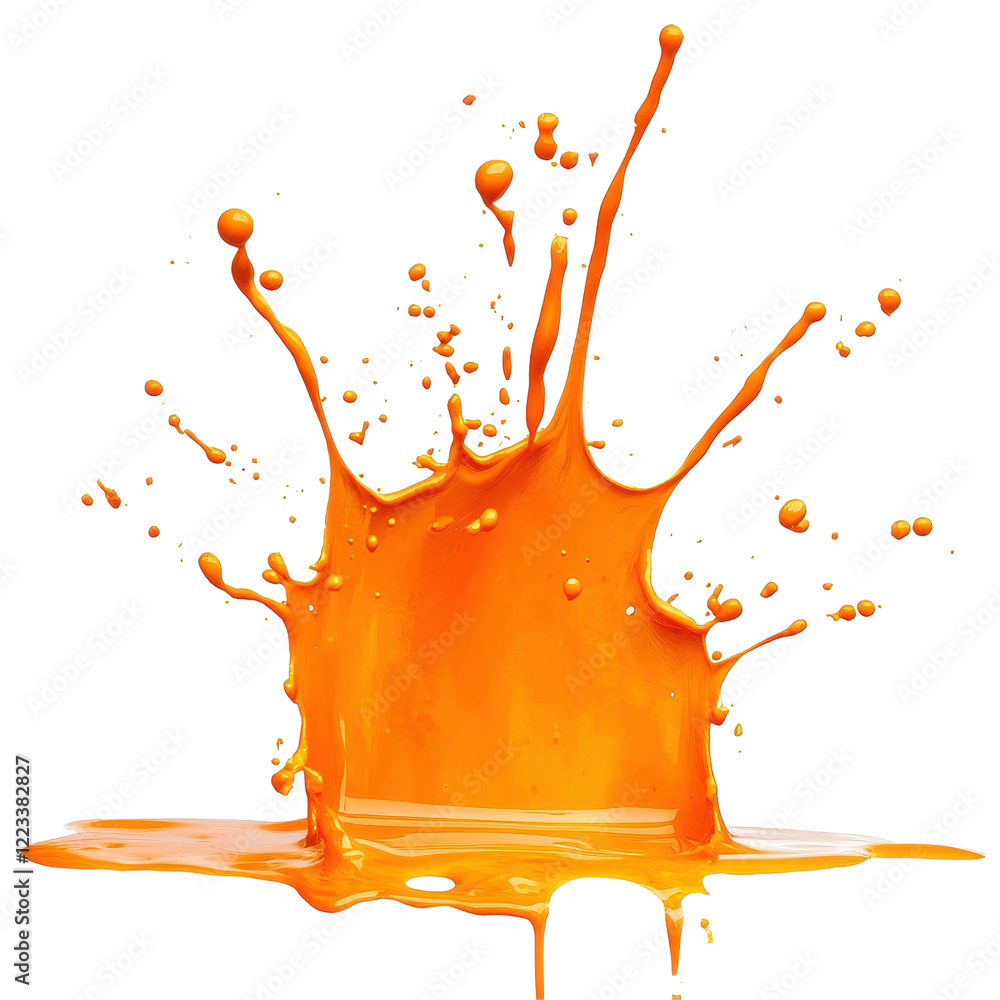 Poster vibrant orange paint splash creates dynamic visual on clean transparent background for creative proj