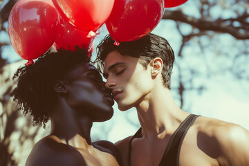 Biracial gay couple in love.