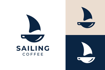 Creative sailing coffee logo design template. 
