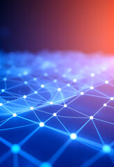 Obraz premium Blue abstract background with a network grid and particles connected., isometry, with white tones