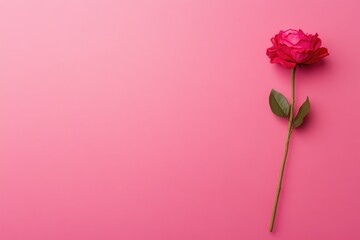 Elegant Red Rose On Soft Pink Background For Stock