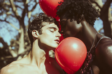 Biracial gay couple in love.