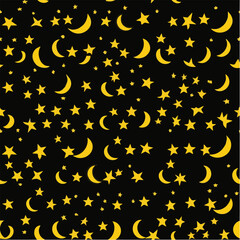 Illustration seamless pattern of moon and star