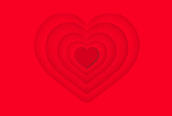 red heart cut out in paper with levels, valentine background