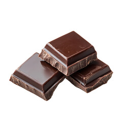 Delicious dark chocolate pieces are carefully arranged on a clean white surface, showcasing rich texture and color, Two pieces chocolate isolated on Transparent background