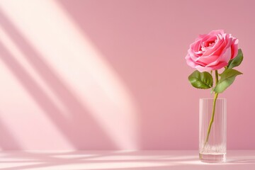 Fototapeta premium Stylish Pink Rose Poised In A Design Glass Vase