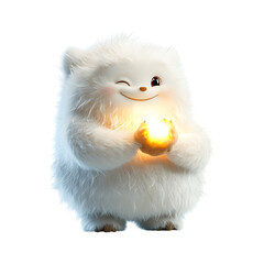 Fluffy 3D Cartoon Character with Candle Isolated on Transparent Background