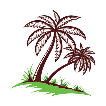 recommend clip art: Tropical palm tree silhouette illustration with sunset and beach landscape