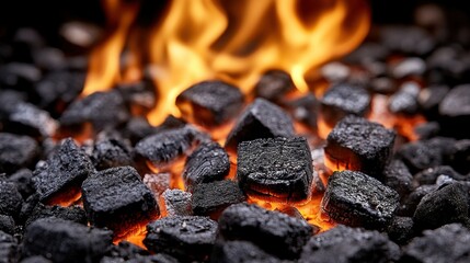Glowing coals burning in outdoor grill
