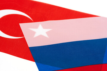 Flag Turkish Republic and Russia. Symbol cooperation and partnership. Concept political relations.