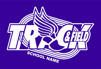track and field team design with winged foot for school, college or league sports