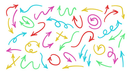 Hand drawn arrow vector icons. Sketch arrow design for business plan and education. 