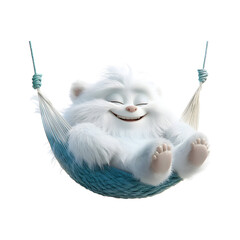 Fluffy 3D Cartoon Cat Relaxing on a Glowing Hat Isolated on Transparent Background