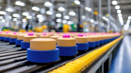 Obraz premium Factory conveyor belt with product, manufacturing process