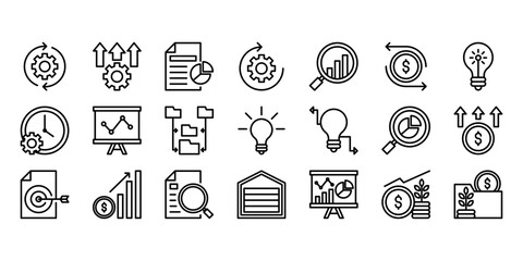 Business analytics line icon set isolated on white background vector illustration