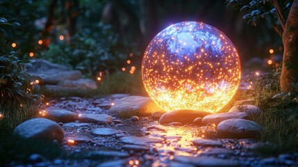 Glowing Orb in Forest Streambed, Fantasy Setting