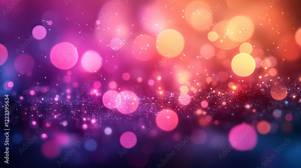 Wall mural Abstract Pink Purple Orange Bokeh Glitter Background Festive Sparkle Design Texture Art Glow Soft   