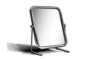 A monochrome vector illustration of a small, square mirror with a minimalist metal frame