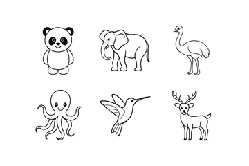 A six set of line art animals vector Illustration