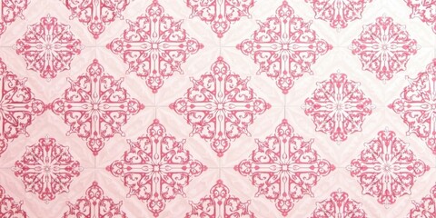 Fototapeta premium Elegant Pink and White Ornate Tile Pattern Background Texture for Design Projects