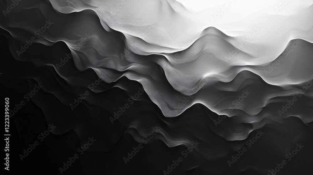 Poster abstract monochrome wave background digital art modern design elegant gray scale texture smooth line