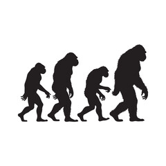 silhouette evolution, ape to human, black and white illustration