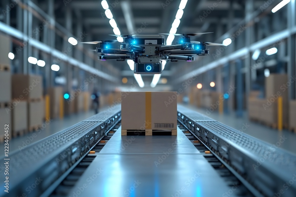 Aufkleber Drone carrying box in smart automated warehouse using artificial intelligence