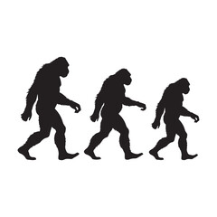 silhouette evolution, ape to human, black and white illustration