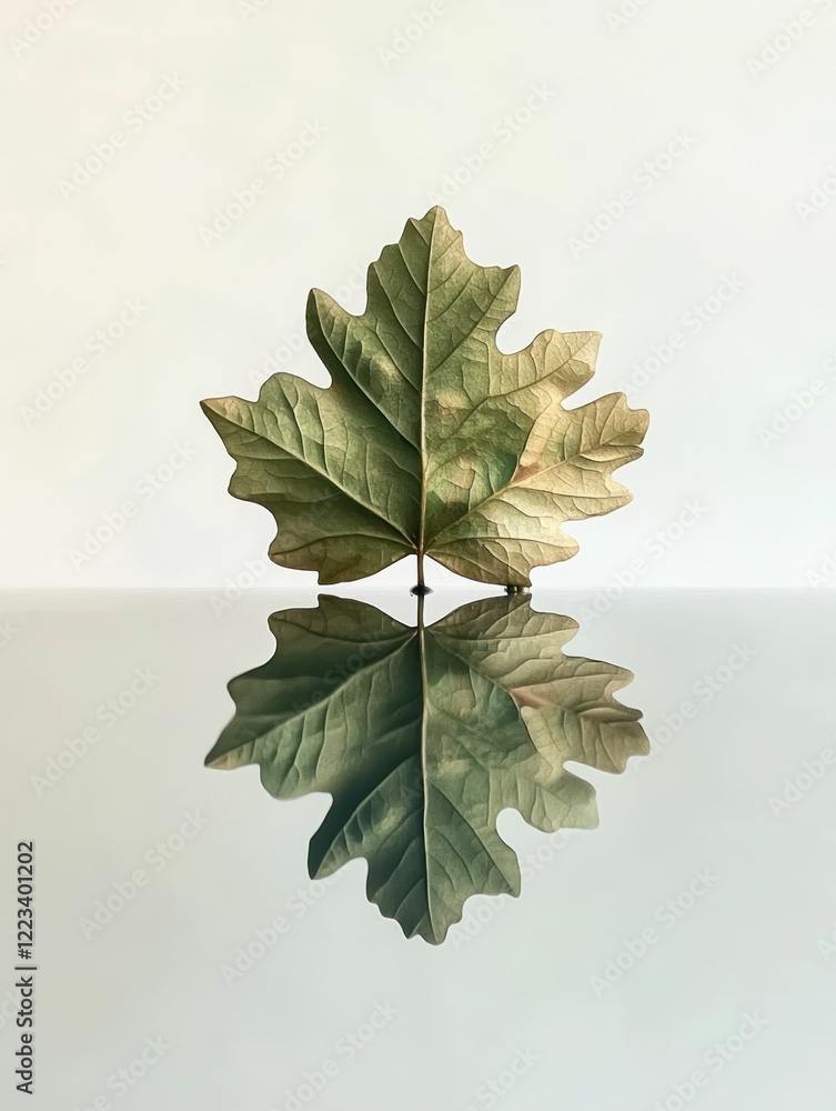 Poster symmetrical reflection of a delicate maple leaf against a light background