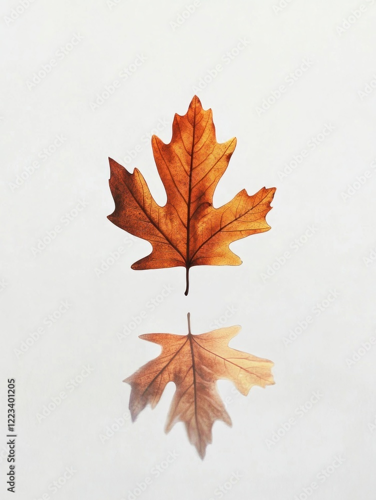 Poster a single autumn leaf and its reflection create a beautiful symmetrical composition