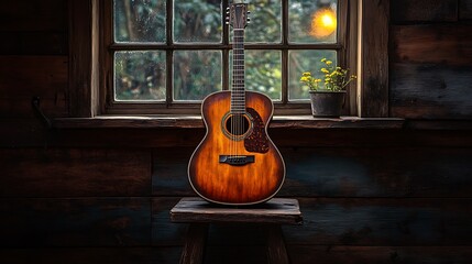 Acoustic Guitar Wooden Stool photo