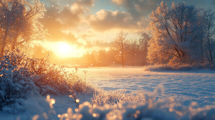 Winter landscape, snowy sunny day. AI generative illustration