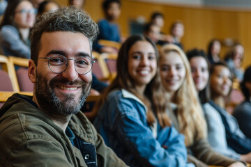 Fototapeta premium Portrait of a young student preparing for exams, generative ai